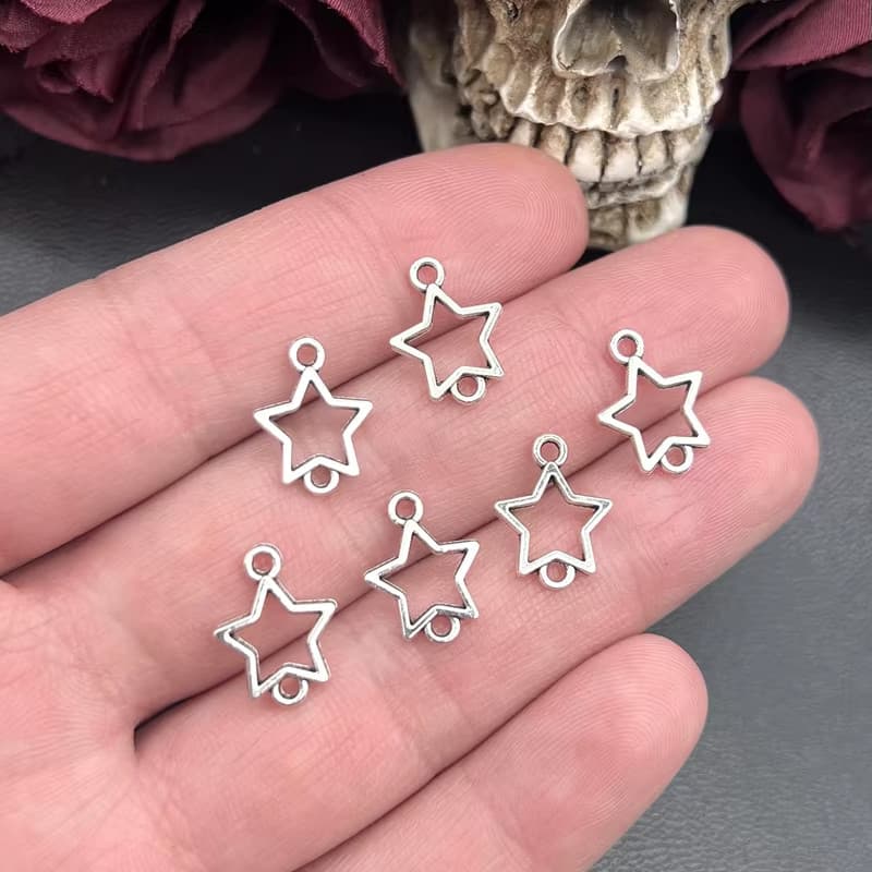 Entremeio Estrela em Liga de zinco (NÃO ESCURECE) Connector star Encantos Cor Prata, DIY Fazer Jóias 15*12mm 5 Pcs