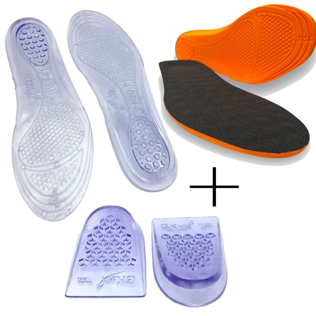 Kit 3 Pares de Palmilha Ortopédicas Conforto Gel Anti Impacto Esporão Calcâneo Fascite Plantar Contra Dor