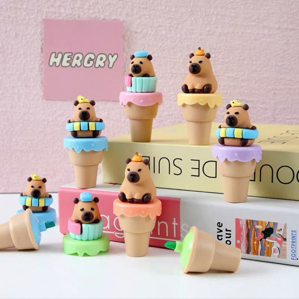 6  Mini Marca Texto capivara cone de sorvete Estojo
