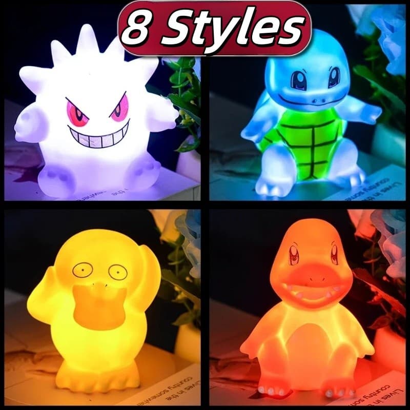Pokemon Pikachu Luz Noturna Brilhante Anime Figuras Brinquedo Bonito Cabeceira Lâmpada Led Kawaii Crianças Presente