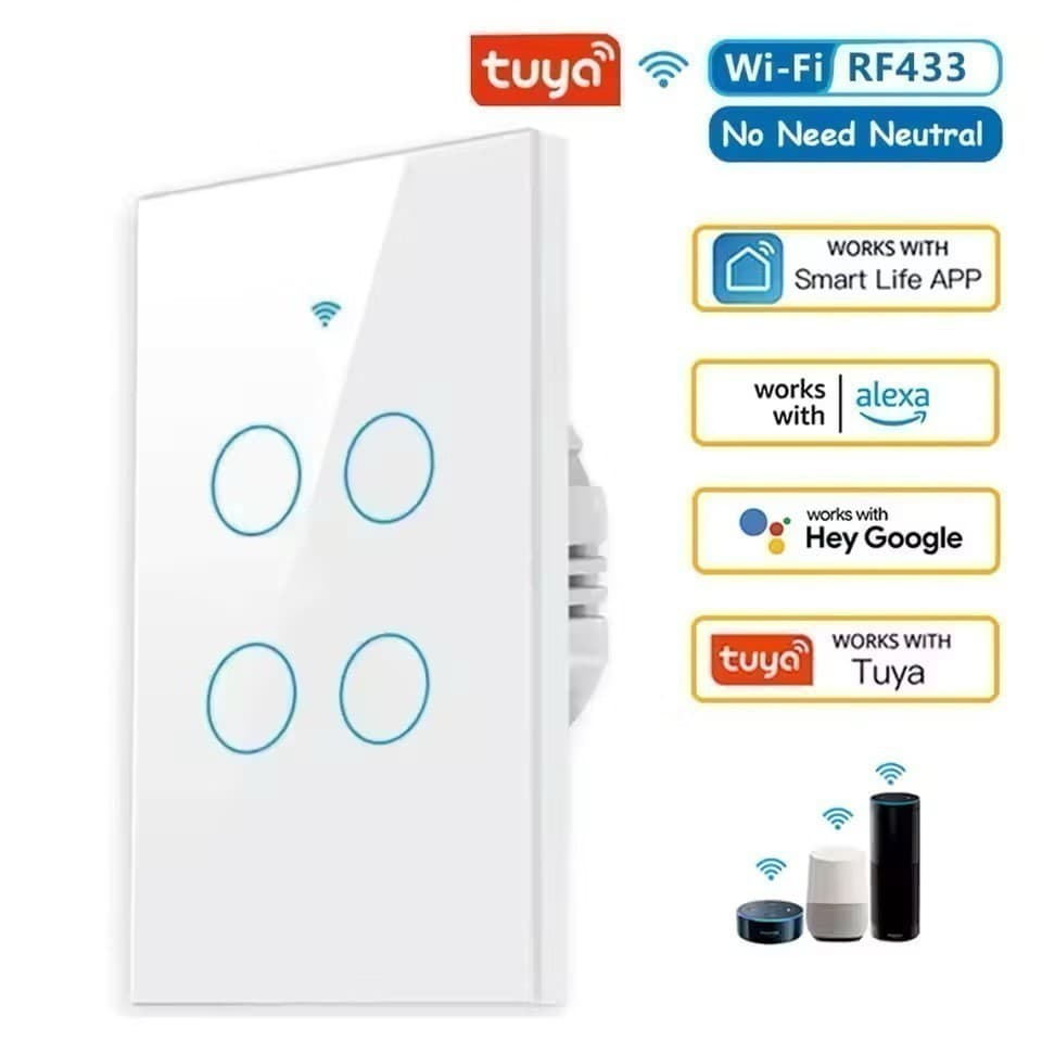 Tuya WiFi Interruptor De Luz Inteligente 2/3/4 gang Wall Touch Switch Trabalho Com Alexa Google Home Alex