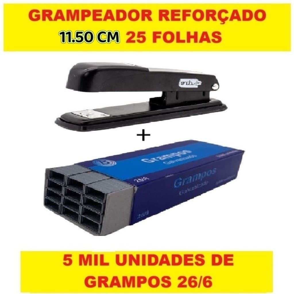 Conjunto Grampeador De Metal 11.50CM 25F e 5MIL Unidades De Grampos Galvanizados 26/6 Escritório