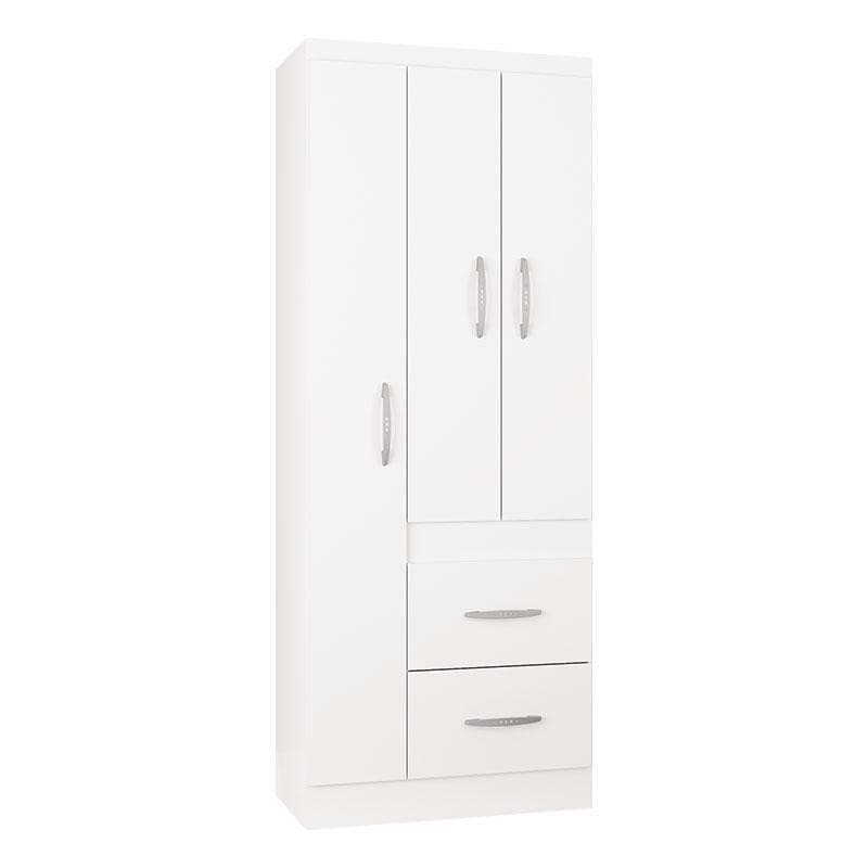 Guarda Roupa Solteiro Milão 3 Portas Branco Brilho – Poquema