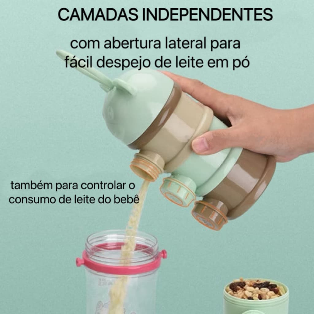Porta Leite em Pó e Comidas Potinho de Leites para Viagens em 3 Camadas