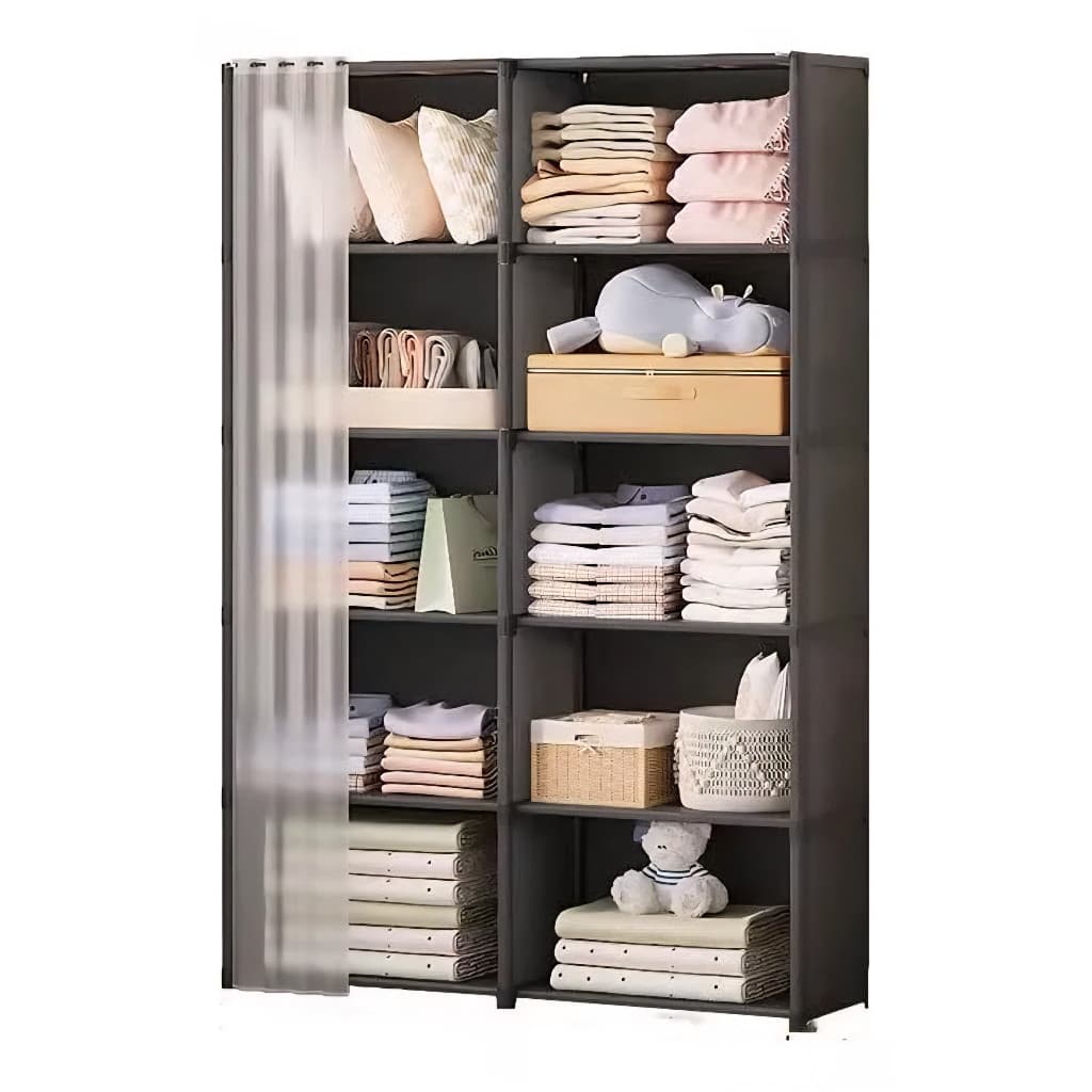 Arara Organizador com 5 Nichos e Cortina Multiuso para Quarto Brinquedos Roupas Bolsas Livros