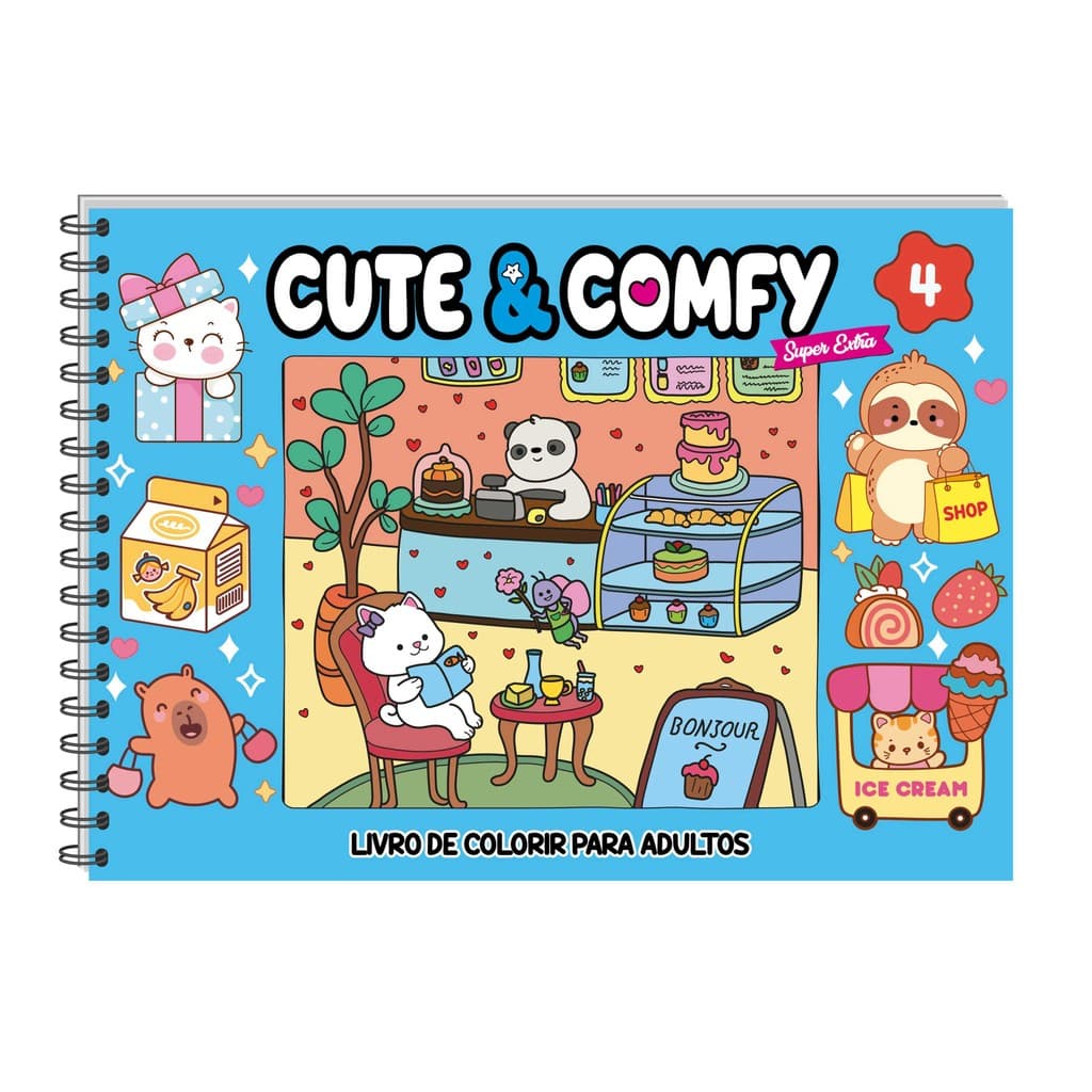 Cute & Comfy Super Extra - Livro de Colorir Adulto - Capa Dura Holográfica   L133