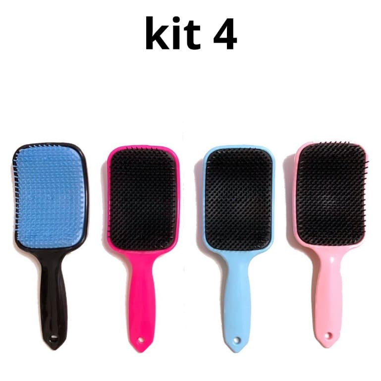 kit 4 Escovas De Cabelo Raquete Almofadada