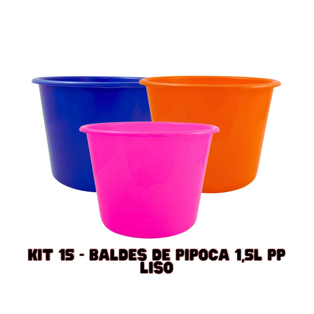 KIT 15 BALDES DE PIPOCA 1,5L PP PARA FESTA ANVERSÁRIO CASAMENTO