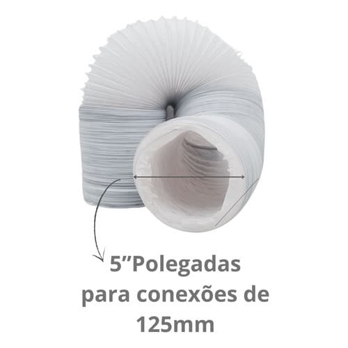 Duto Tubo Pvc Flexível Ar Condicionado Portátil Exaustor 5 Pol/125mm - 2 Metros