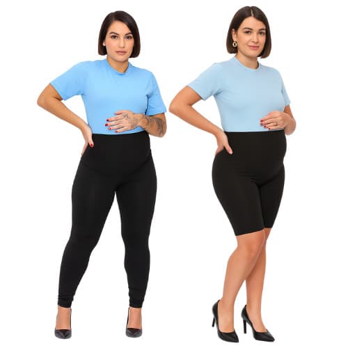 KIT 2 Peças Calça Legging Gestante + Bermuda Short Maternidade Pretas