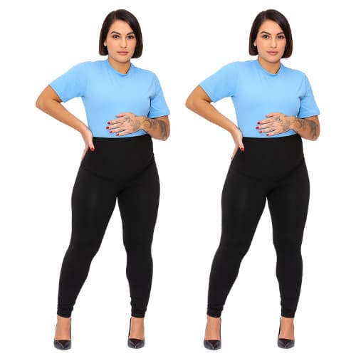 KIT 2 Calças Gestante Calça Legging Maternidade Pretas