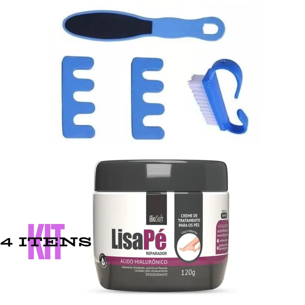 Kit Pedicure/ Manicure Lixa para os Pés, Escova e Separador + Creme Hidratante Lisa Pé Ácido Hialurônico