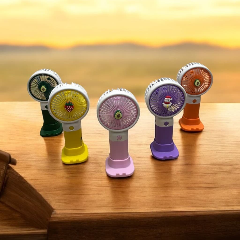 Mini Ventilador Portátil Mão/Mesa Recarregável USB com Adesivo e Suporte