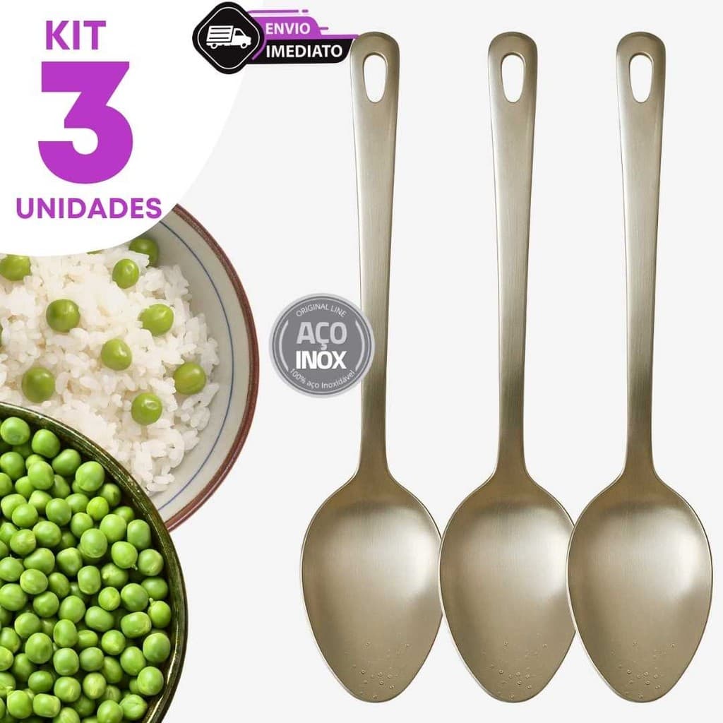 Combo 3 Colher de Arroz Inox 25,4cm Multiuso Para Arroz Caldinhos Molhos Feijão Cozinha Restaurantes