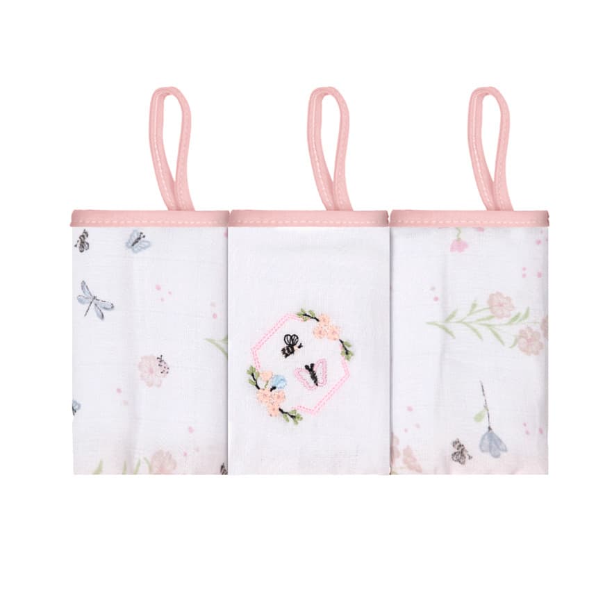 Kit Pano De Boca Papi Bordado Com Prendedor Flores - 3 Peças