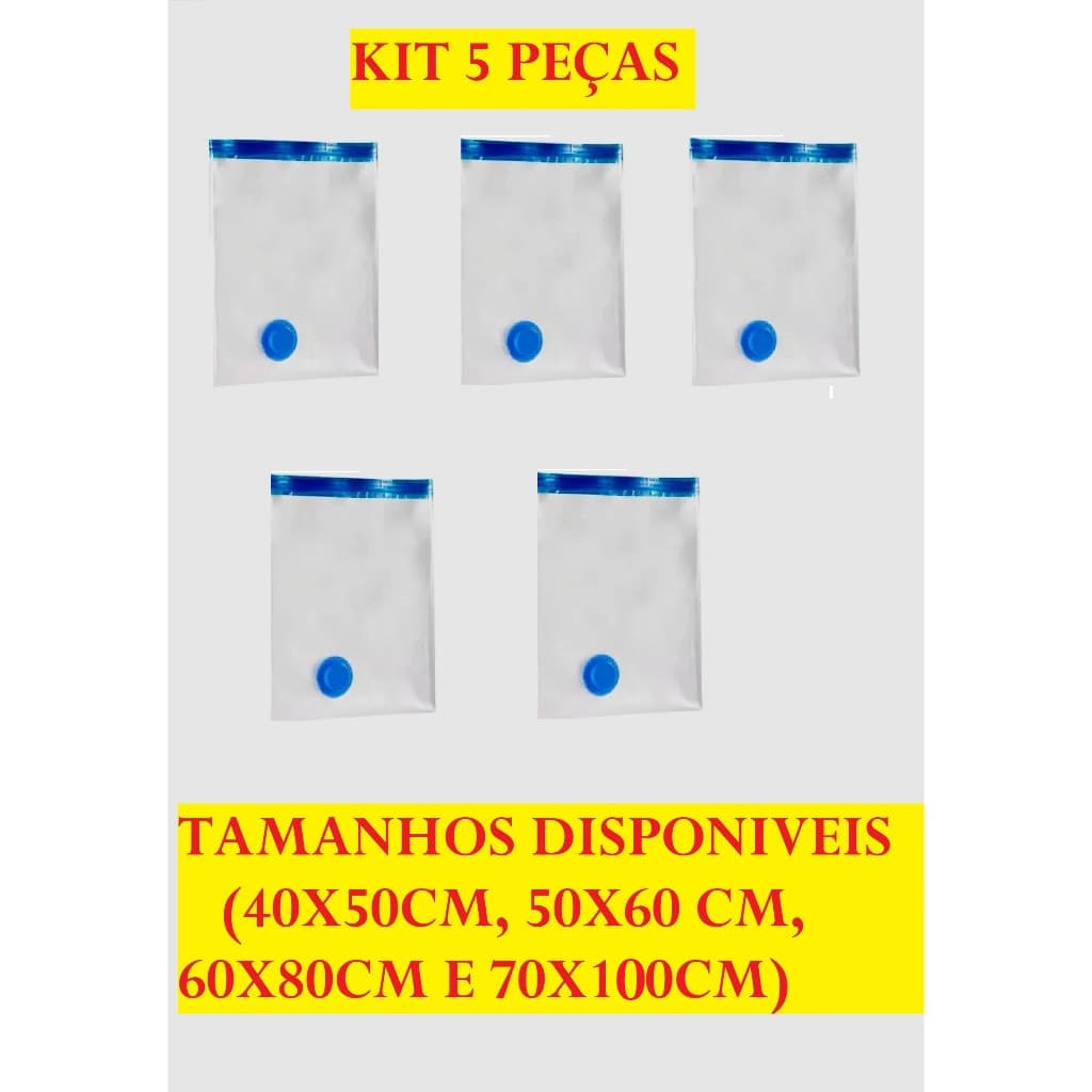 KIT 5 Sacos Ou Bomba Tomada 110V Para Embalar Á Vácuo Para Organização E Proteção Das Roupas