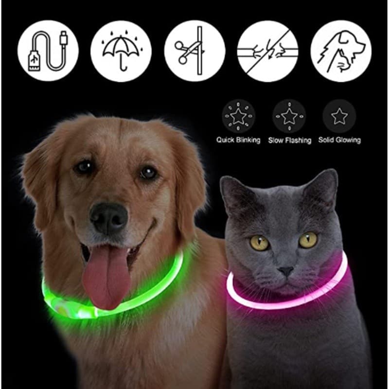 Coleira LED Brilhante com Carregamento USB para Cães e Gatos Grande e Pequeno