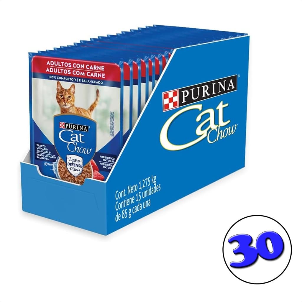 Kit 30 Saches de Gatos Adultos Sabor Carne Petiscos 85g