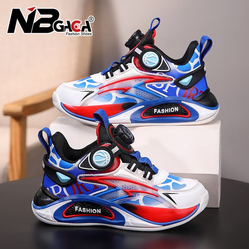 Tênis De Basquete Para Meninos , Novo Estilo , Couro À Prova D'água , Fivela Rotativa , Sola Grossa , Sapato Esportivo C