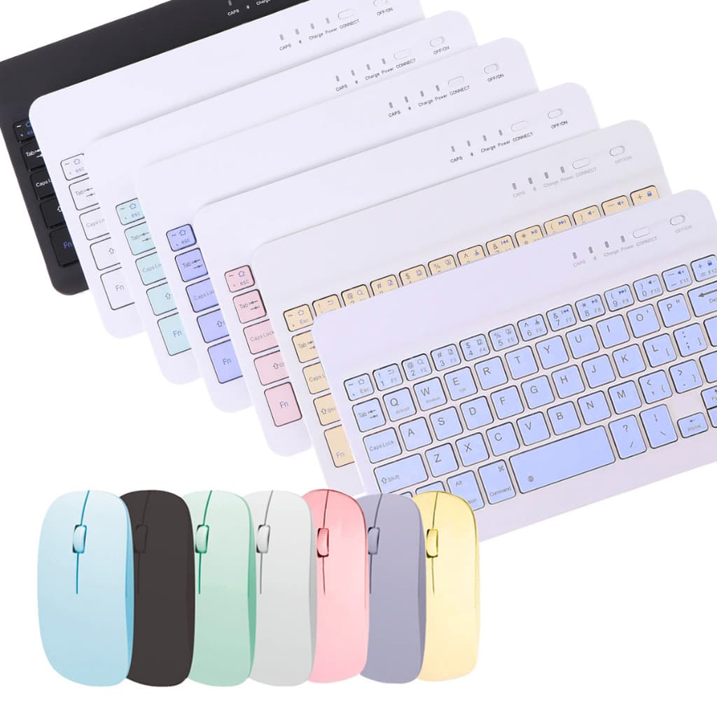 Kit de Teclado e Mouse Bluetooth Sem Fio Macaron projetado para PC iPad Tablet e Notebook