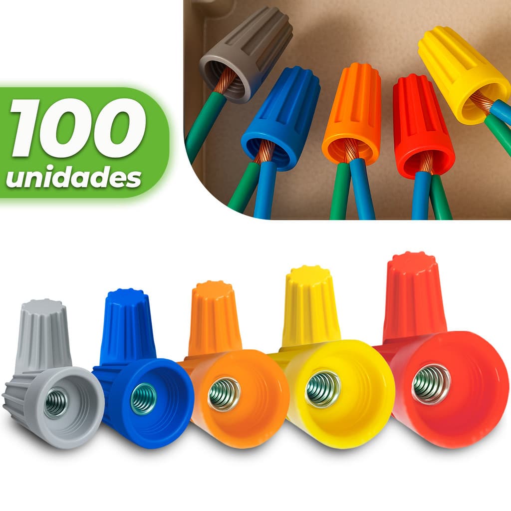 Kit 100 Conector Terminal Torção Emenda Cabos Fios 0,5mm A 20mm Conexão Elétrica (Todos Tamanhos)