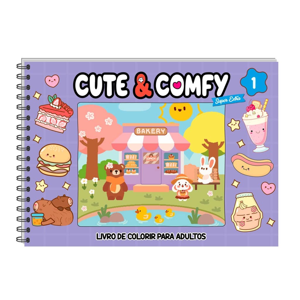 Cute & Comfy Super Extra - Livro de Colorir Adulto - Capa Dura Holográfica   L133