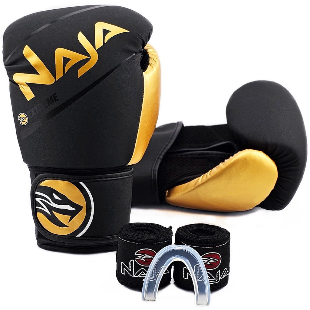 Kit Luva Muay Thai Boxe Extreme + Bandagem + Protetor Bucal + Bolsa - Naja