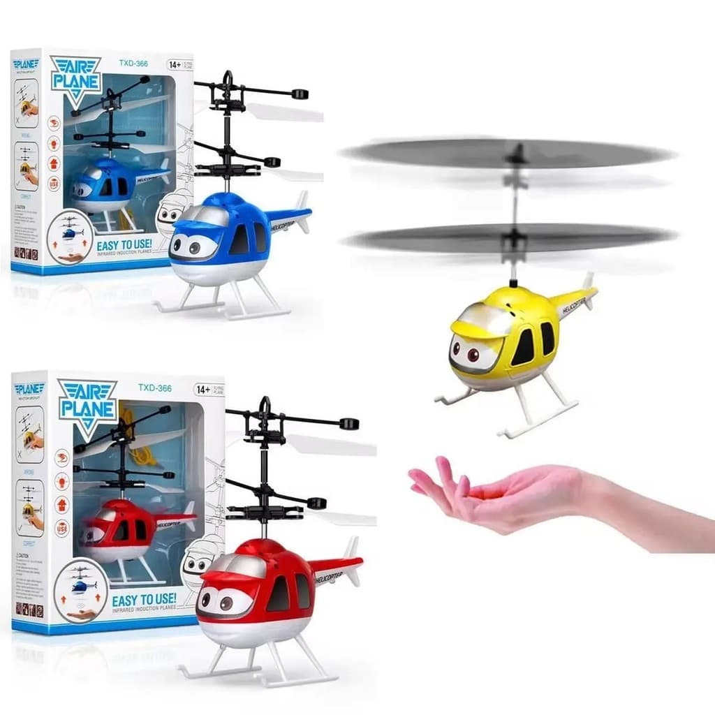 Mini Helicóptero figura Com Luz e Sensor de Mão USB Recarregável robo voador