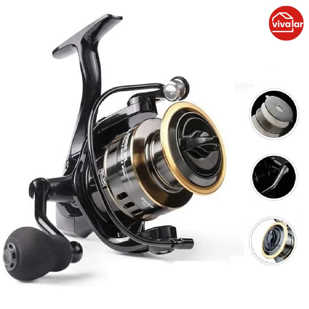 Molinete de Pesca HE1000-7000 - Metal EVA com Arraste 10kg para Água Salgada e Mar