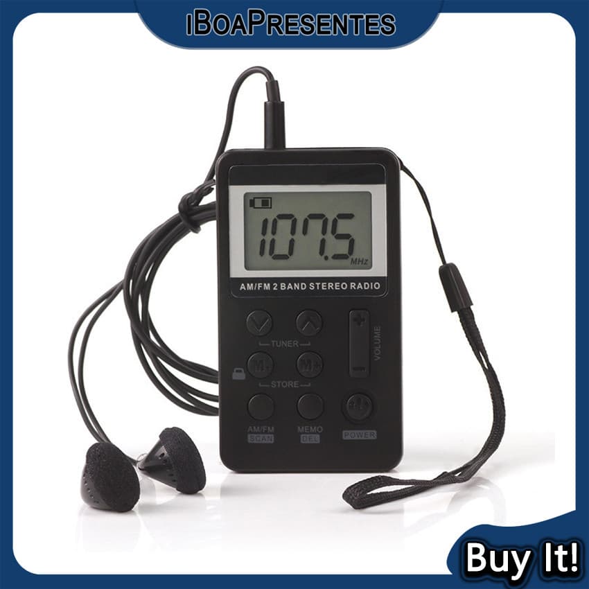 Mini Rádio Digital Am/fm Estéreo Portátil Com Fone De Ouvido iBoa Presentes