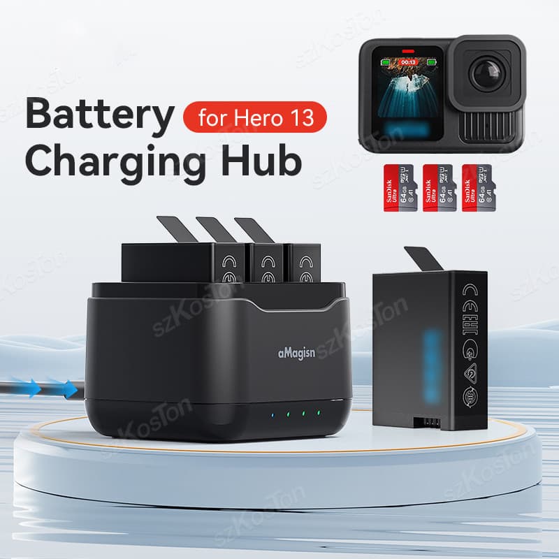 3 Slots Caixa De Carregamento Carregador Bateria Hub Para GoPro Hero 13 Doca Gerente Suporte 13 Câmera Acessórios