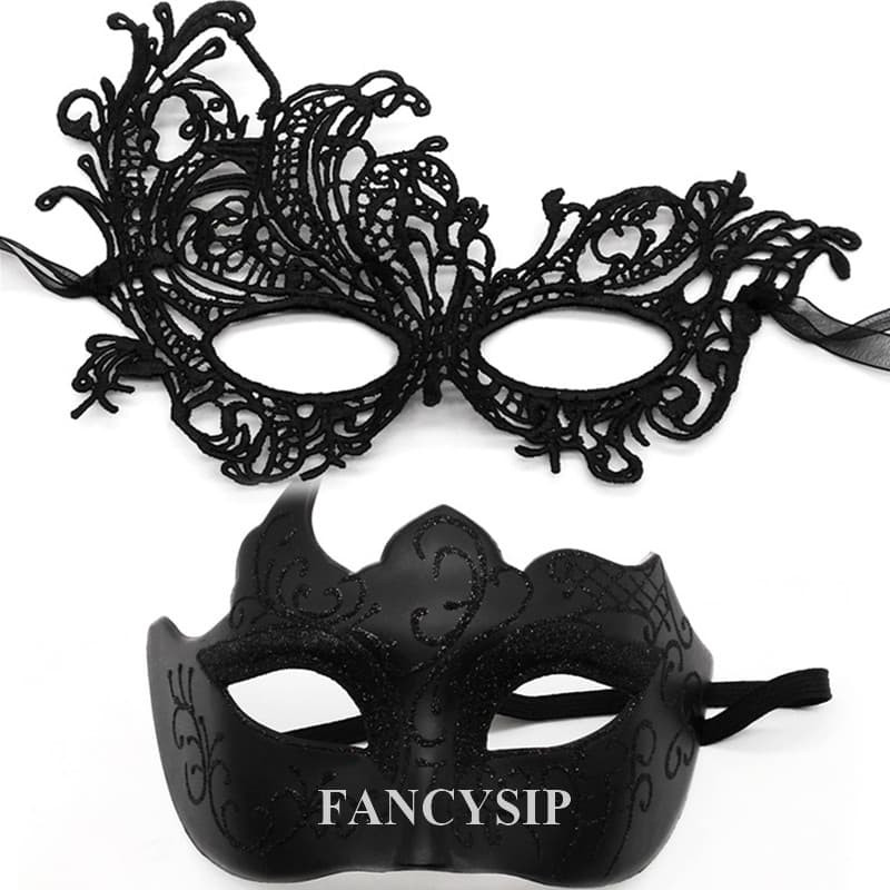 Conjunto De Máscara Renda Preta Elegante De 2 Unidades Para Casais-Perfeito Festa Veneziana , Carnaval E Celebrações De 