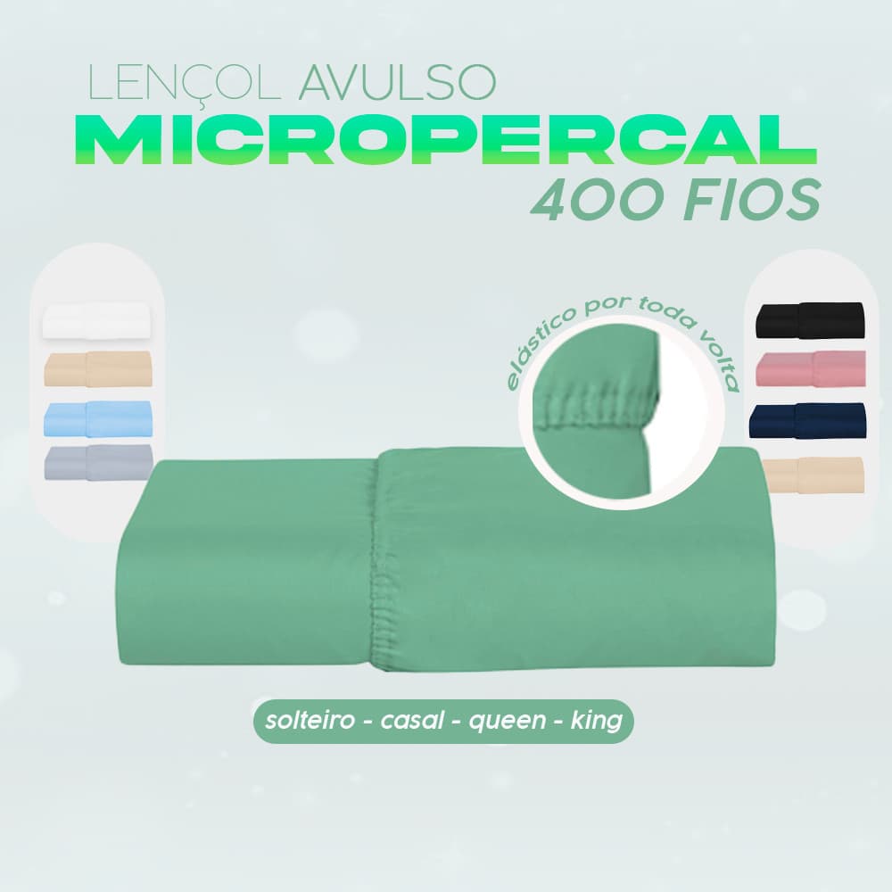 Lençol com Elástico Avulso - 400 Fios Micropercal Liso - Solteiro/Casal/Queen/King - Toque Macio