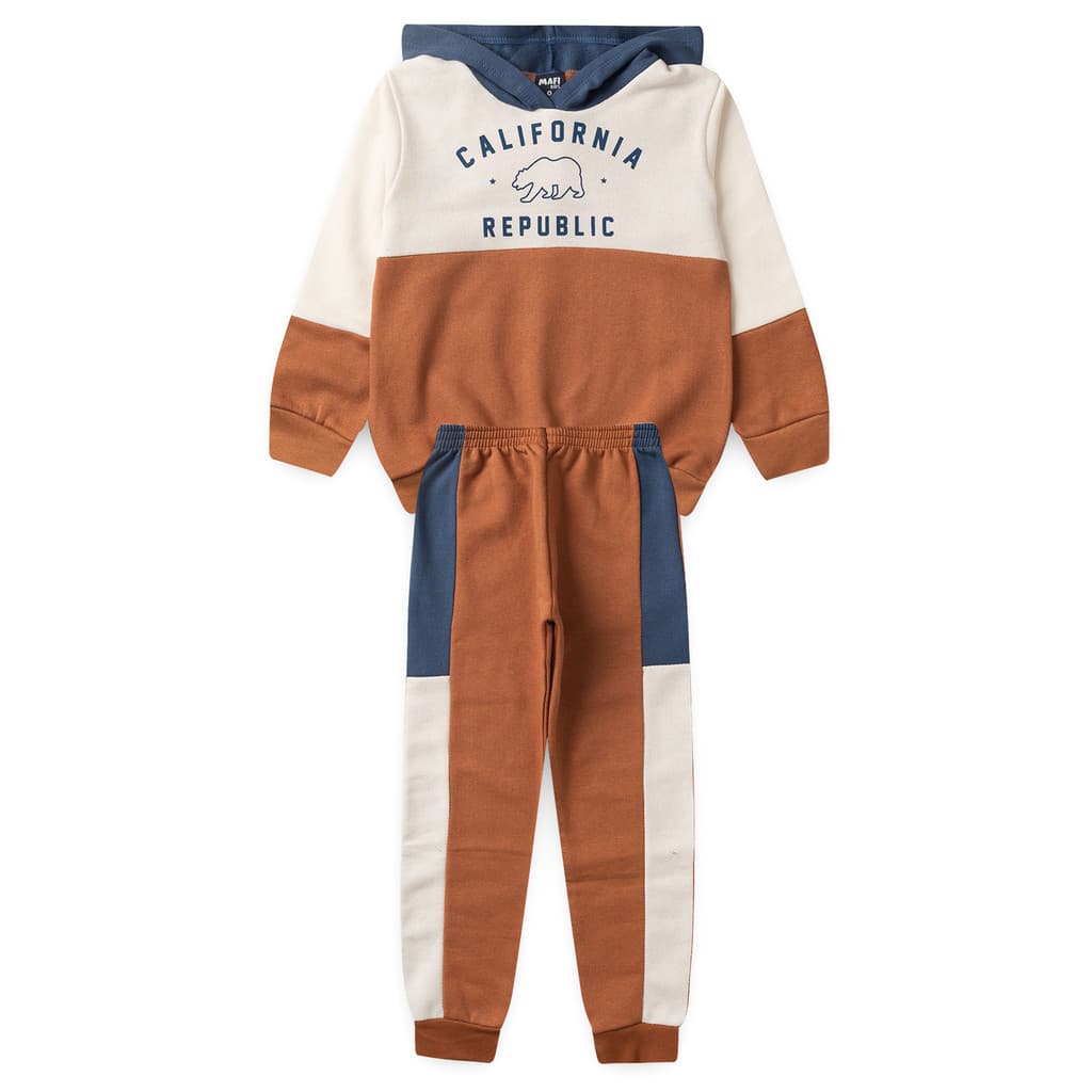 Conjunto Infantil Menino com Capuz Caramelo Bege