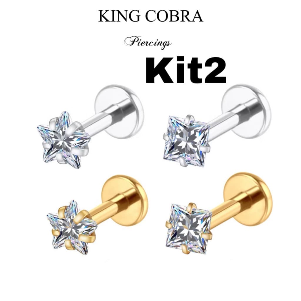 Kit 2PCS Piercing Minibarbell Aço Cirúrgico PVD Zircônia / Helix, Flat, Conch, Tragus, Lóbulo e Outros KA501 -  KIT 2