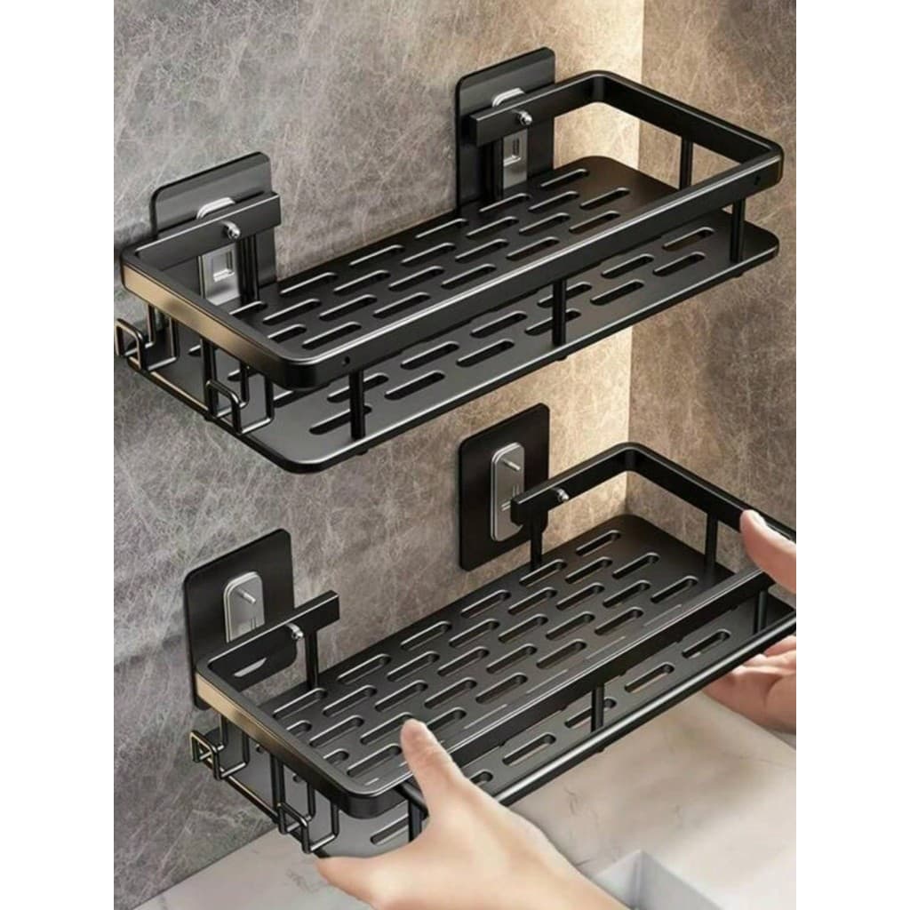 KIT SUPORTE PRATELEIRA ORGANIZADOR DE ALUMINIO RETANGULAR PRETO