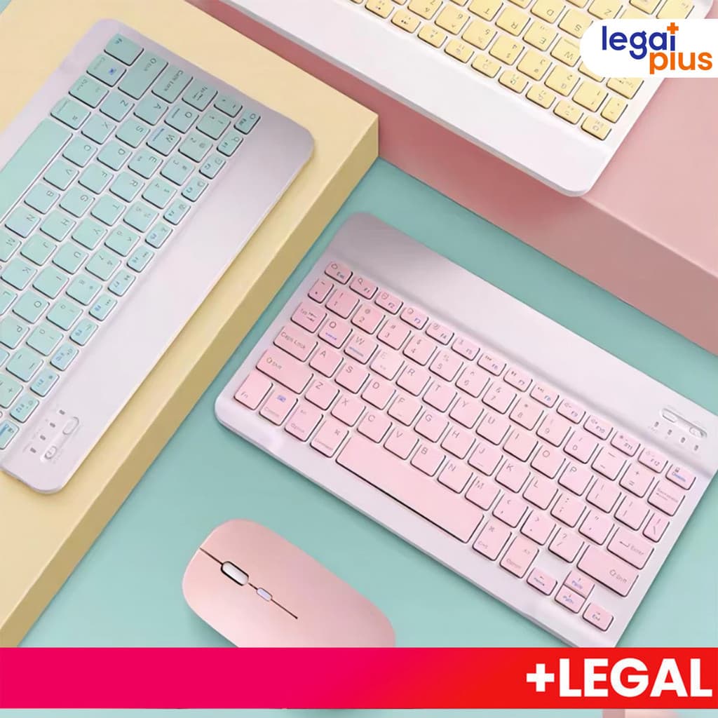 Kit com Teclado e Mouse Sem Fio Bluetooth de Cores Macaron Adequado para PC, iPad, Tablet e Notebook& Mouse pad