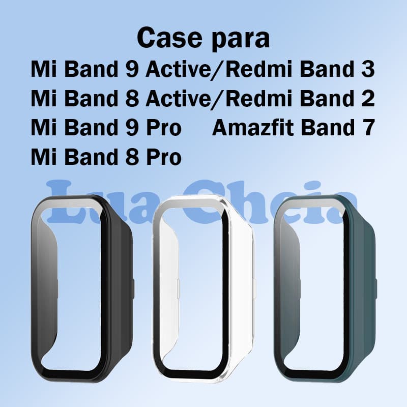 Lua cheia Case com película Para Redmi Band 2/3  Amazifit Band 7  Mi Band 8 Active/Pro Mi Band 9 Active/Pro