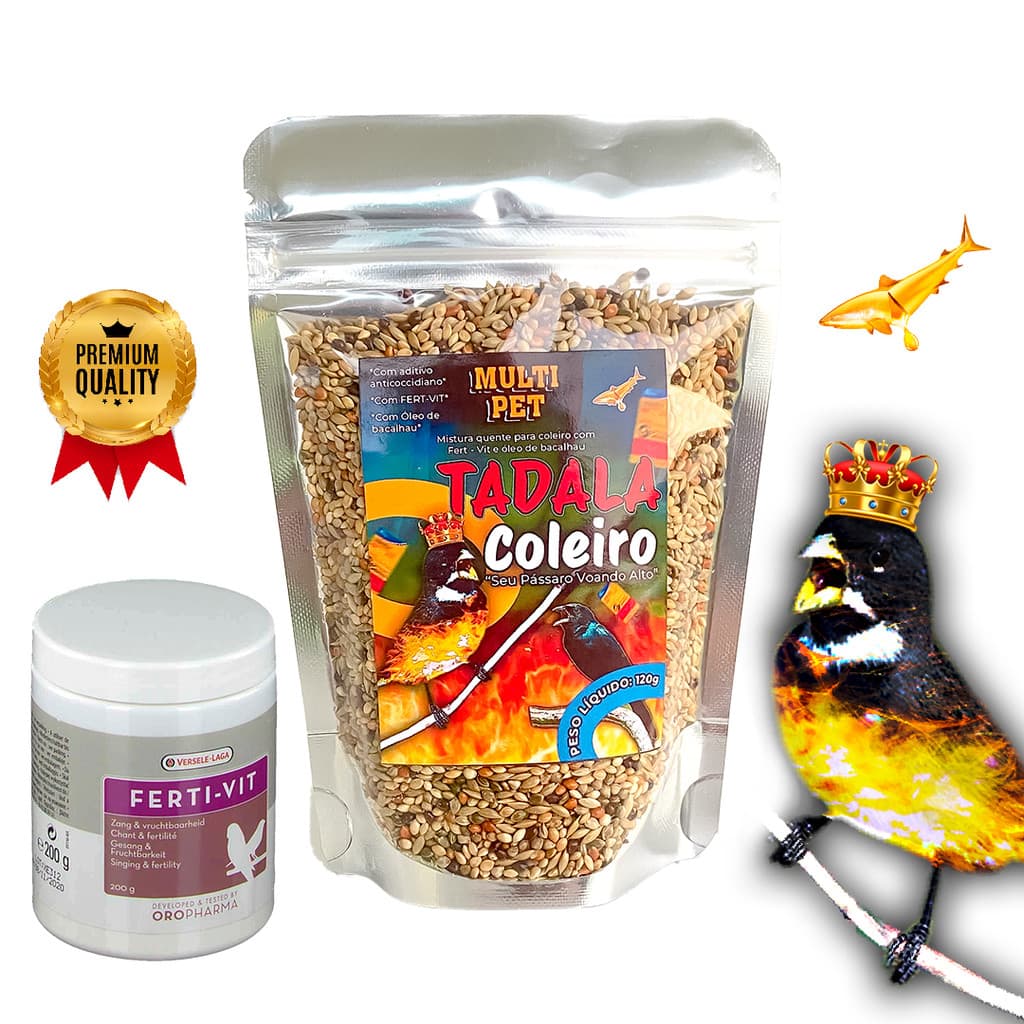 Tadala Coleiro 120g Mistura Quente Fert Vit Óleo Bacalhau Anticoccidiano Pássaros Papa capim baiano