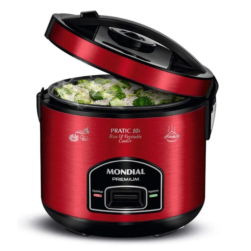 Panela Elétrica de Arroz Mondial Pratic 10i Premium Vermelho/Inox 700W 127V - PE-46-10X