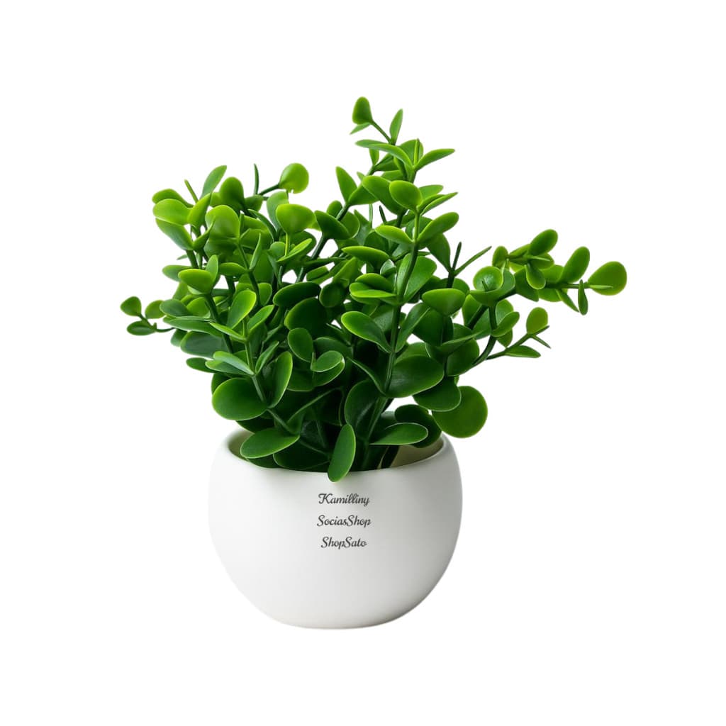 01, 02 ou 03 Arranjos Vasinhos Decorativos Redondo Branco Com Ramo Eucalipto Planta Artificial Realista