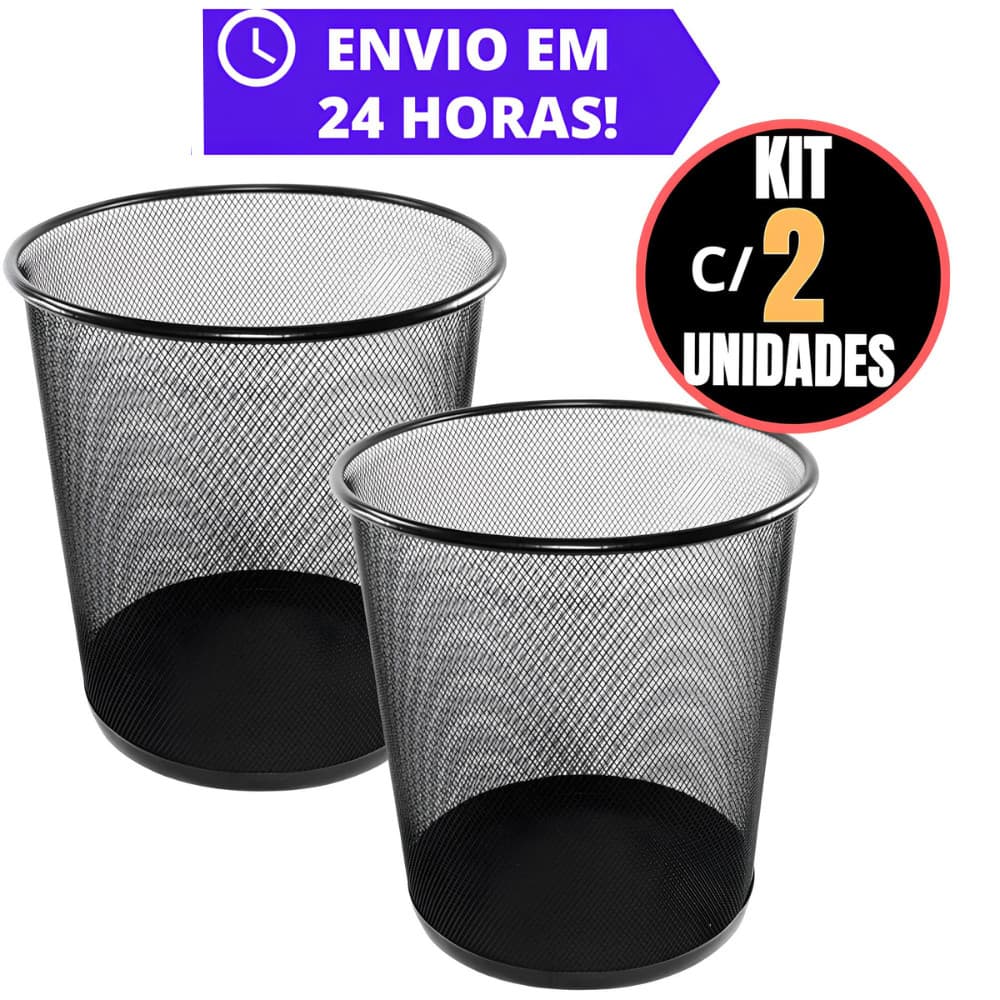 Kit Com 2 Lixeiras Metal 10 Litros Aramado Cesto Lixo Reforçado Para Escritorio Casa Quarto
