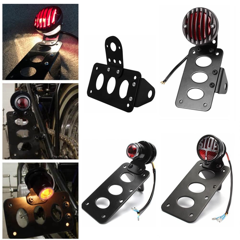 Motocicleta Universal Número De Montagem Lateral Suporte Da Placa De Licença Freio De Parada Traseira Luz Chopper Bobber