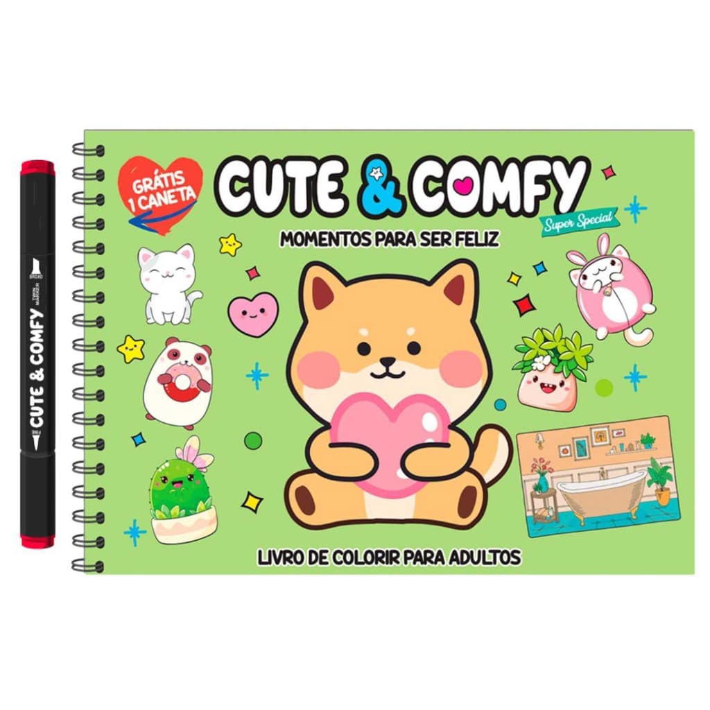 Cute & Comfy Super Special - Livro de Colorir Adulto - Momentos para ser Feliz - Acompanha 1 Caneta   L133
