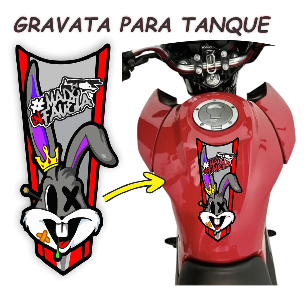 Gravata Adesiva para moto laminado NÃO DESBOTA Pernalonga Titan Fan Auto Colante Universal ENVIO RAPIDO