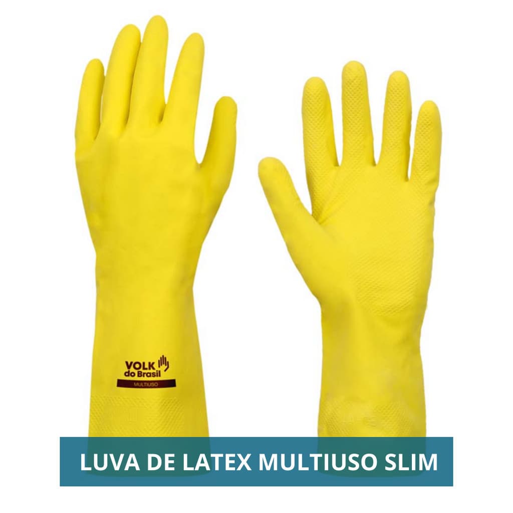Kit 2 Prs Luva De Latex Amarela Multiuso Forrada Antiderrapante Impermeável Para Limpeza Louça Faxina Jardinagem volk