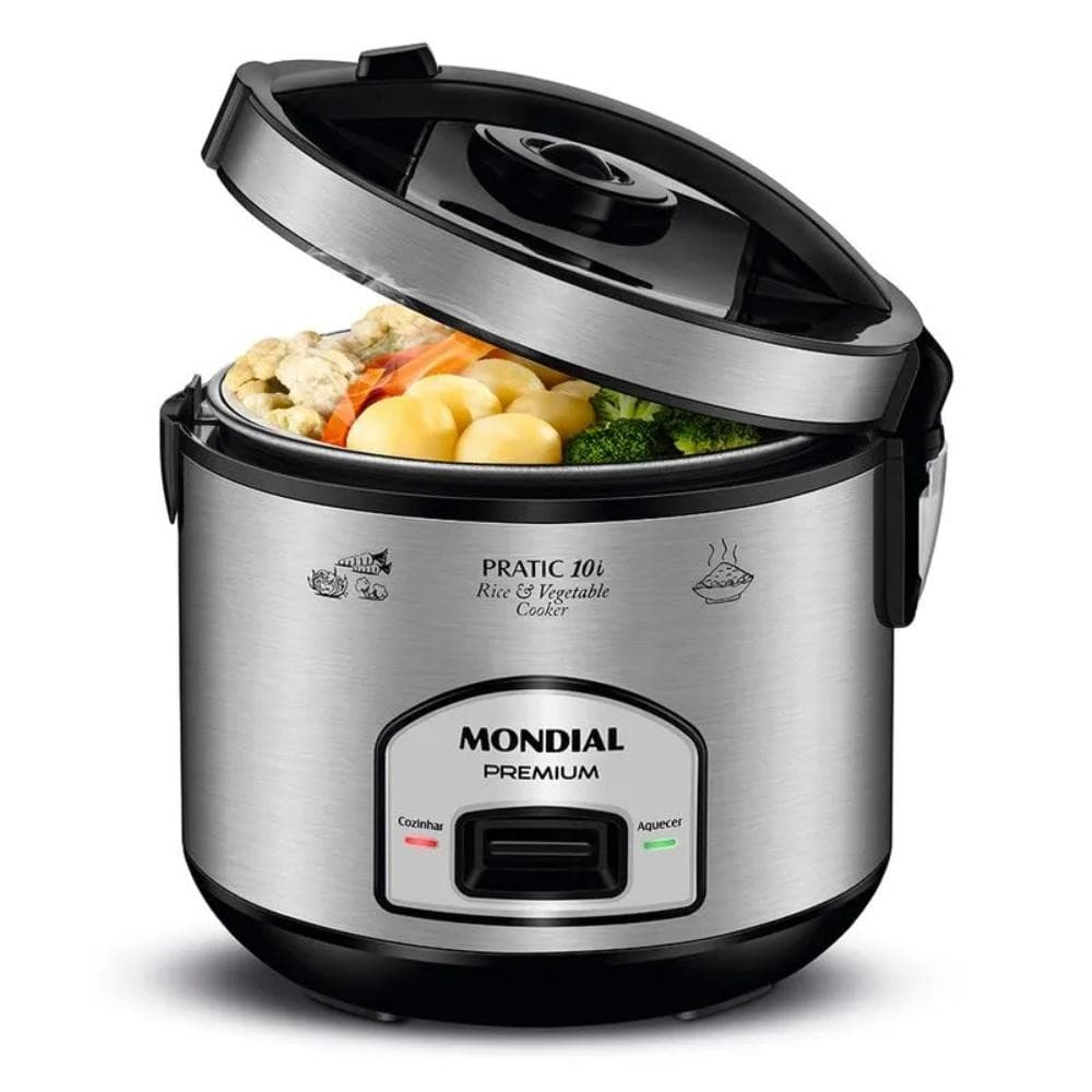 Panela Elétrica de Arroz Mondial Pratic 10i Premium Preto/Inox 700W 127V - PE-42-10X