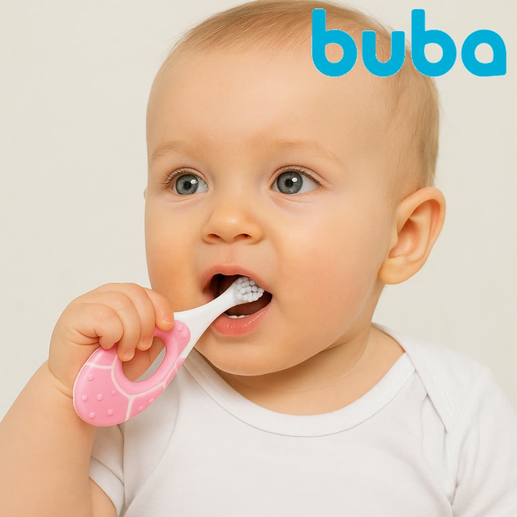 Escova de Dente Buba Higiene Bucal Bebê Menina Escovinha Rosa