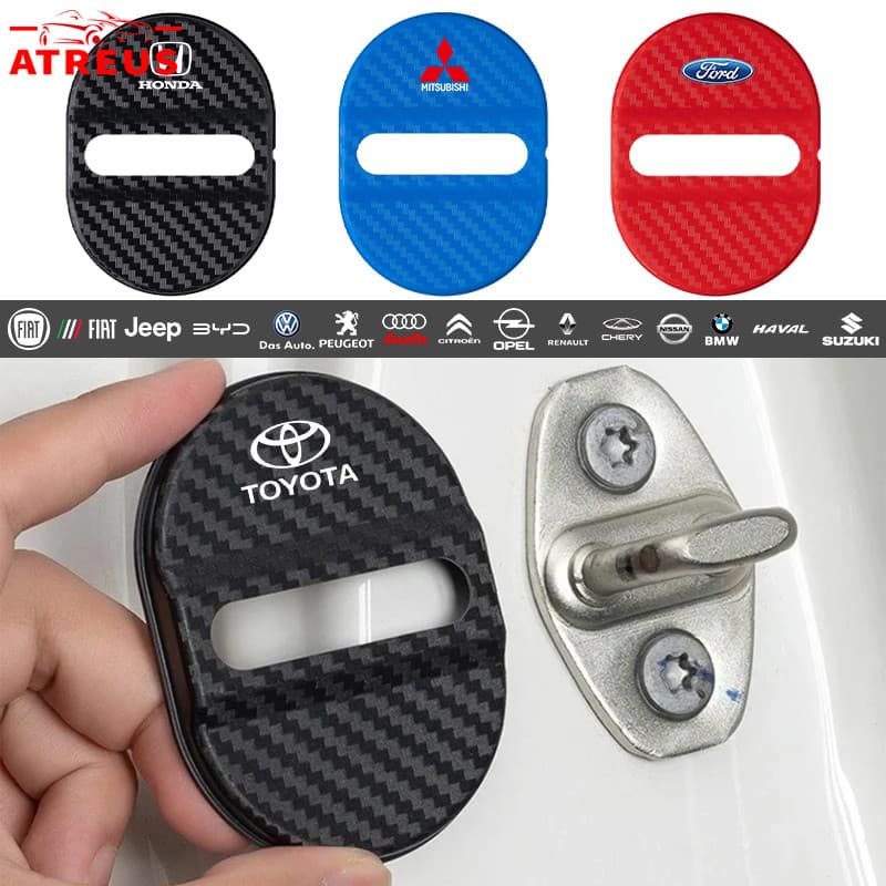 [Atreus] 4Pçs Fibra De Carbono Tampa De Proteção Da Fechadura Da Porta Do Carro Auto Porta Fechadura Capa Acessórios