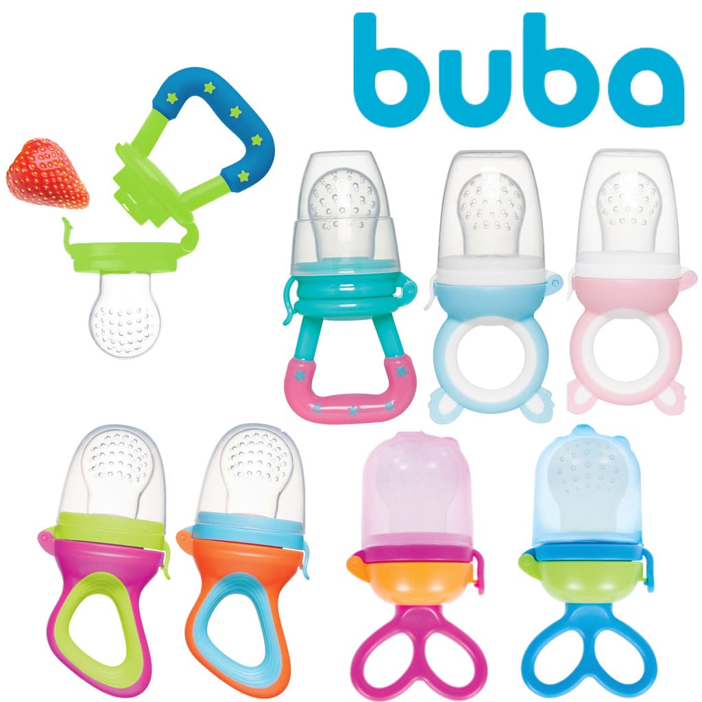 Chupeta Alimentadora Silicone Macio Bebe Porta Frutinha Sugador Introdução Alimentar Azul Buba Rosa